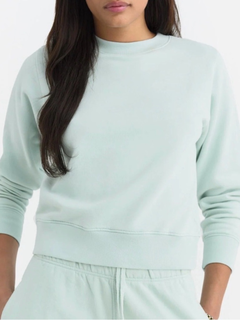NEW MATE Organic Fleece Shrunken Crew Neck Sweatshirt Seafoam XS